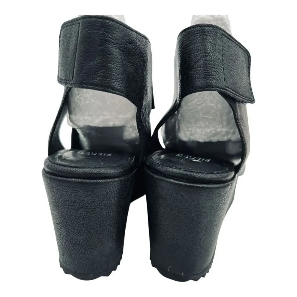 Eileen Fisher Women's Whimsy Leather Wedge Heel Platform Sandals Black Size 6